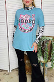 Women T-shirt wholesaler Rodeo cowgirl printed turquoise & short sleeve DLH12320 BS9