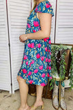 Women's dress wholesale Floral & blue printed & short sleeve ladies clothing store XCH16126