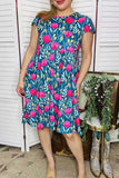 Women's dress wholesale Floral & blue printed & short sleeve ladies clothing store XCH16126