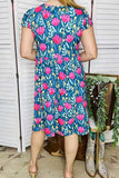 Women's dress wholesale Floral & blue printed & short sleeve ladies clothing store XCH16126