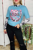 Women T-shirt wholesaler Rodeo cowgirl printed turquoise & short sleeve DLH12320 BS9