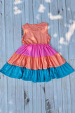 Girls dress wholesale Unicorn prints pink orange teal kids swirl dress DLH2871