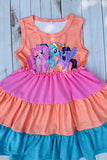 Girls dress wholesale Unicorn prints pink orange teal kids swirl dress DLH2871