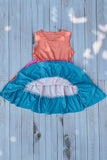 Girls dress wholesale Unicorn prints pink orange teal kids swirl dress DLH2871
