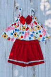 Girls clothing sets wholesale Flower & fruit prints top & red shorts 2pc kids sets DLH2878