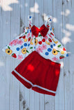 Girls clothing sets wholesale Flower & fruit prints top & red shorts 2pc kids sets DLH2878