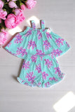 Children boutique clothing wholesale Floral prints top & pocket shorts 2pc girls sets DLH2857