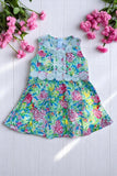 Toddler girls dress suppliers Floral prints & white lace trim kids dress DLH2877