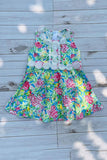 Toddler girls dress suppliers Floral prints & white lace trim kids dress DLH2877