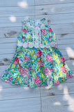 Toddler girls dress suppliers Floral prints & white lace trim kids dress DLH2877