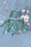 Toddler girls dress suppliers Floral prints & white lace trim kids dress DLH2877