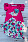 Girls clothing sets wholesale Fuchsia top & floral prints shorts 2pcs children sets DLH2873