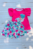 Girls clothing sets wholesale Fuchsia top & floral prints shorts 2pcs children sets DLH2873