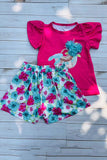 Girls clothing sets wholesale Fuchsia top & floral prints shorts 2pcs children sets DLH2873