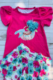 Girls clothing sets wholesale Fuchsia top & floral prints shorts 2pcs children sets DLH2873