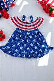 Girls dress wholesale 4th July red stripes & blue stars prints & off shoulder DLH2870
