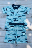 Boy clothing wholesale Multi color shark prints 2pc top & shorts boy pajamas sets DLH2864