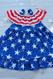 Girls dress wholesale 4th July red stripes & blue stars prints & off shoulder DLH2870