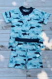 Boy clothing wholesale Multi color shark prints 2pc top & shorts boy pajamas sets DLH2864