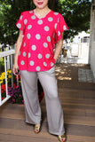 Wholesale women clothing Fuchsia dots & grey pant 2pcs sets XCH15751