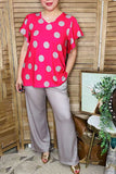 Wholesale women clothing Fuchsia dots & grey pant 2pcs sets XCH15751