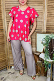 Wholesale women clothing Fuchsia dots & grey pant 2pcs sets XCH15751