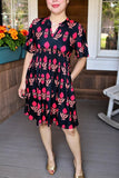 Women dress wholesale Fuchsia patterns printed & short sleeves GJQ16149