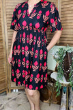 Women dress wholesale Fuchsia patterns printed & short sleeves GJQ16149
