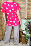 Wholesale women clothing Fuchsia dots & grey pant 2pcs sets XCH15751