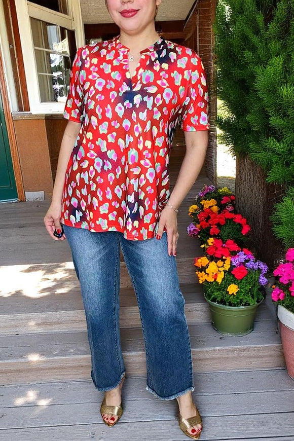 Women top wholesale Leopard printed & short sleeve & V-neckline GJQ15877