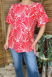 Women clothing wholesale Red patterns print & ruffle short sleeve top GJQ16139