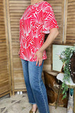 Women clothing wholesale Red patterns print & ruffle short sleeve top GJQ16139