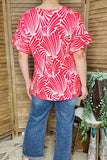 Women clothing wholesale Red patterns print & ruffle short sleeve top GJQ16139