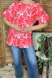 Women clothing wholesale Red patterns print & ruffle short sleeve top GJQ16139