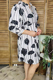 Women dress wholesaler Black floral & stripes with trim & 3/4 sleeves  GJQ16068