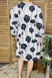 Women dress wholesaler Black floral & stripes with trim & 3/4 sleeves  GJQ16068