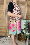 Western laides dress wholesale Leopard & Paisley printed with black short sleeves XCH13791