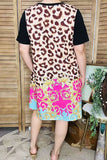 Western laides dress wholesale Leopard & Paisley printed with black short sleeves XCH13791