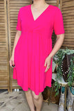Women dress wholesale Hot pink with short sleeves and v-neckline GJQ14589-1 (A1S1)