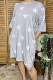 Women dress wholesale Grey & white star printed short sleeves & pockets GJQ13707 (BS6