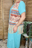 Western women vest suppliers Aztec printed suede fabric w/fringes GJQ14610 (AS11)