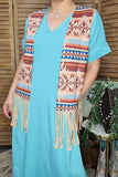 Western women vest suppliers Aztec printed suede fabric w/fringes GJQ14610 (AS11)
