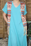Western women vest suppliers Aztec printed suede fabric w/fringes GJQ14610 (AS11)