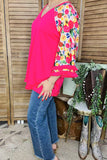 Women top wholesale Fuchsia & floral 3/4 raglan sleeves w/tassels GJQ15231
