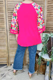 Women top wholesale Fuchsia & floral 3/4 raglan sleeves w/tassels GJQ15231