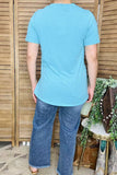 Women t-shirt wholesale Turquoise w/multi cow & jewel printed short sleeves DLH10860 (GS11)