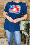 Women t-shirt suppliers Blue USA Flag printed buffalo short sleeves DLH10901  (GS10)