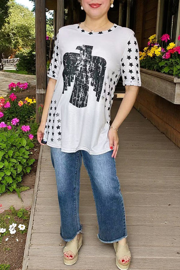 Ladies t-shirt wholesale Eagle & Stars printed short sleeve women top DLH14782 IS18