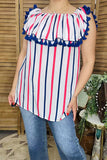 Women apparel wholesale 4th July Stripe printed off shoulder women tops  BQ13343-2 (FS3)