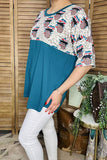 Women's clothing vendors Leopard mouth & teal color block short sleeves FW9819 (DS10)
